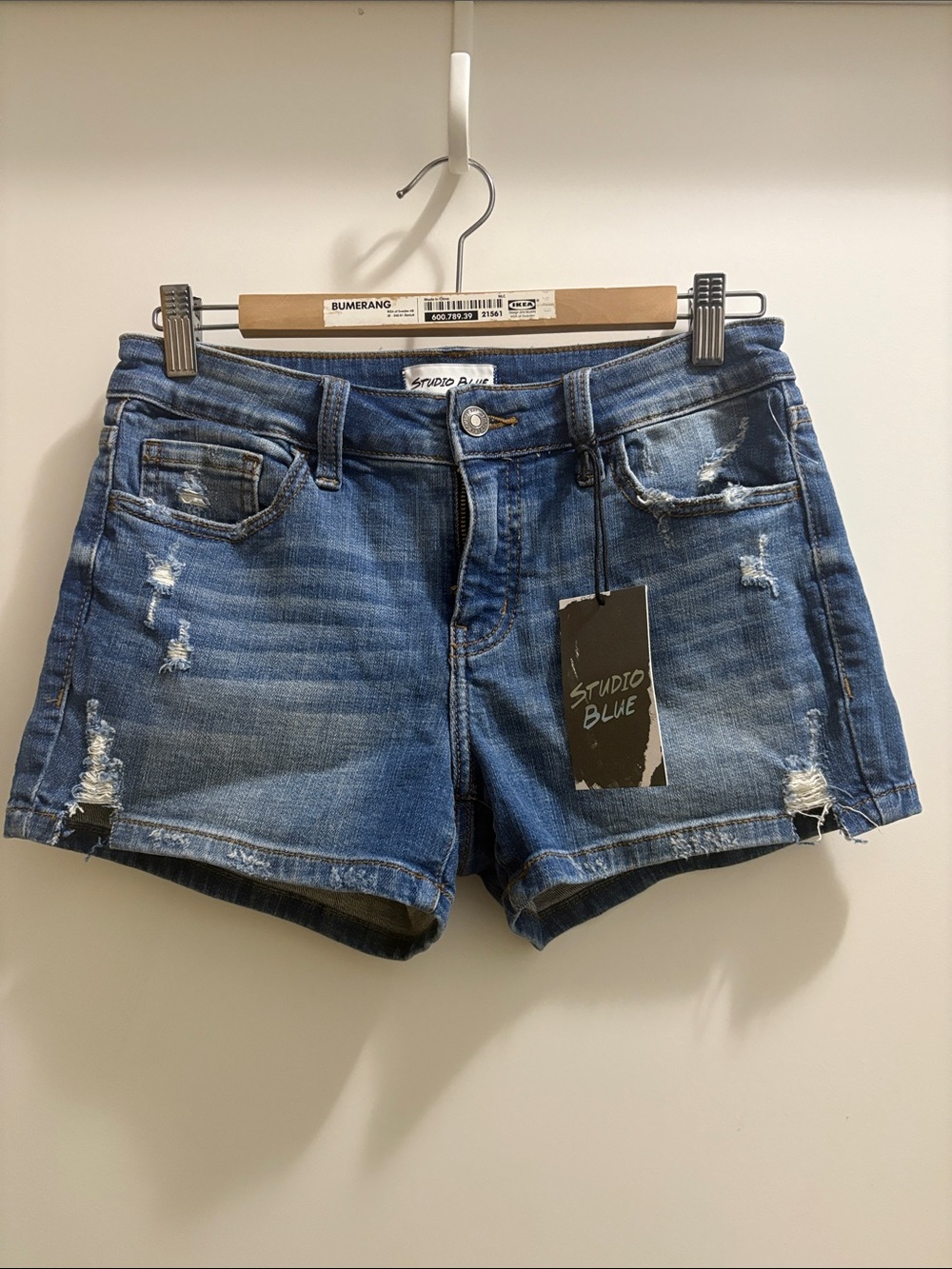 Studio Blue Women's Distressed Denim Shorts in Blue